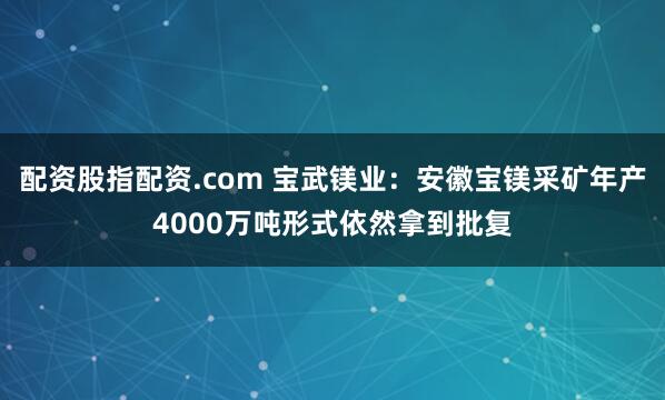 配资股指配资.com 宝武镁业：安徽宝镁采矿年产4000万吨形式依然拿到批复
